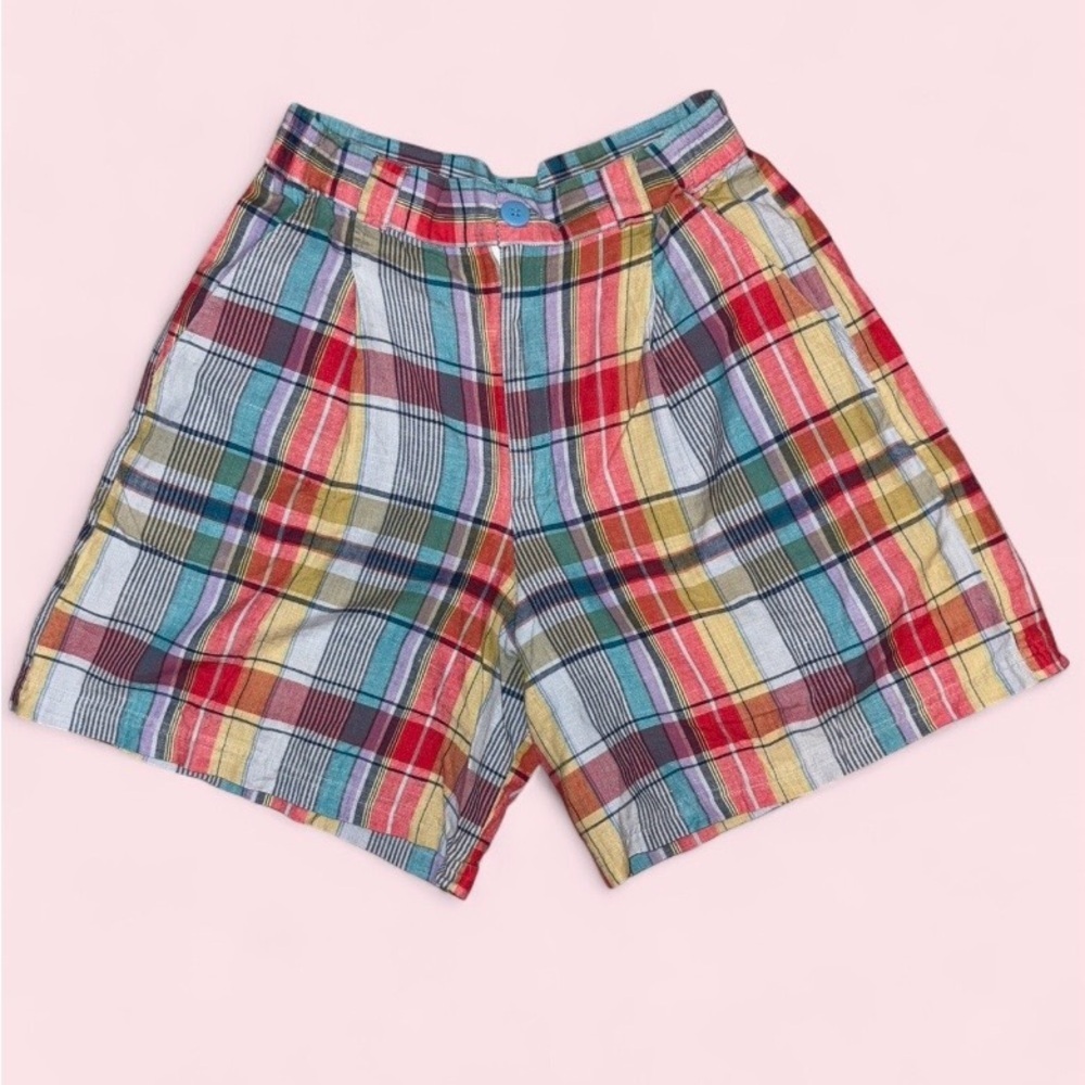 Hermit Vintage Plaid High Waisted Multicolor Shorts - Size L